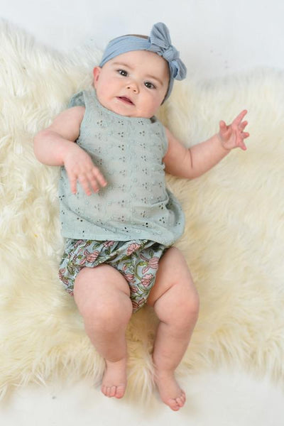 Powder Blue Embroidered Top & Printed Diaper Cover Set Dress Yo Baby Wholesale 