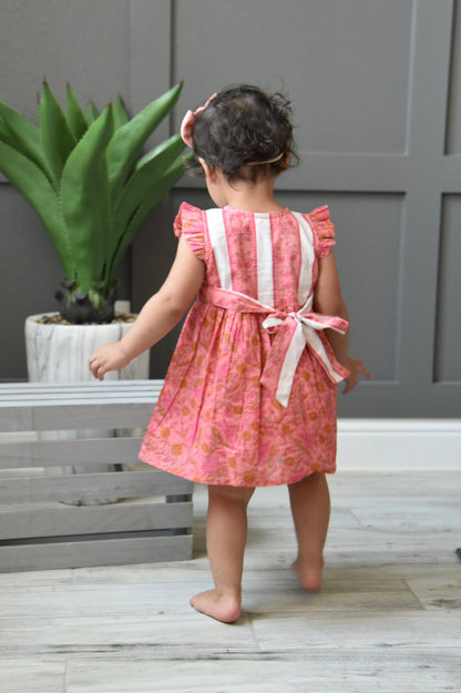 Printed Floral Dress With Rear Belt-Tie Dress Yo Baby Wholesale 