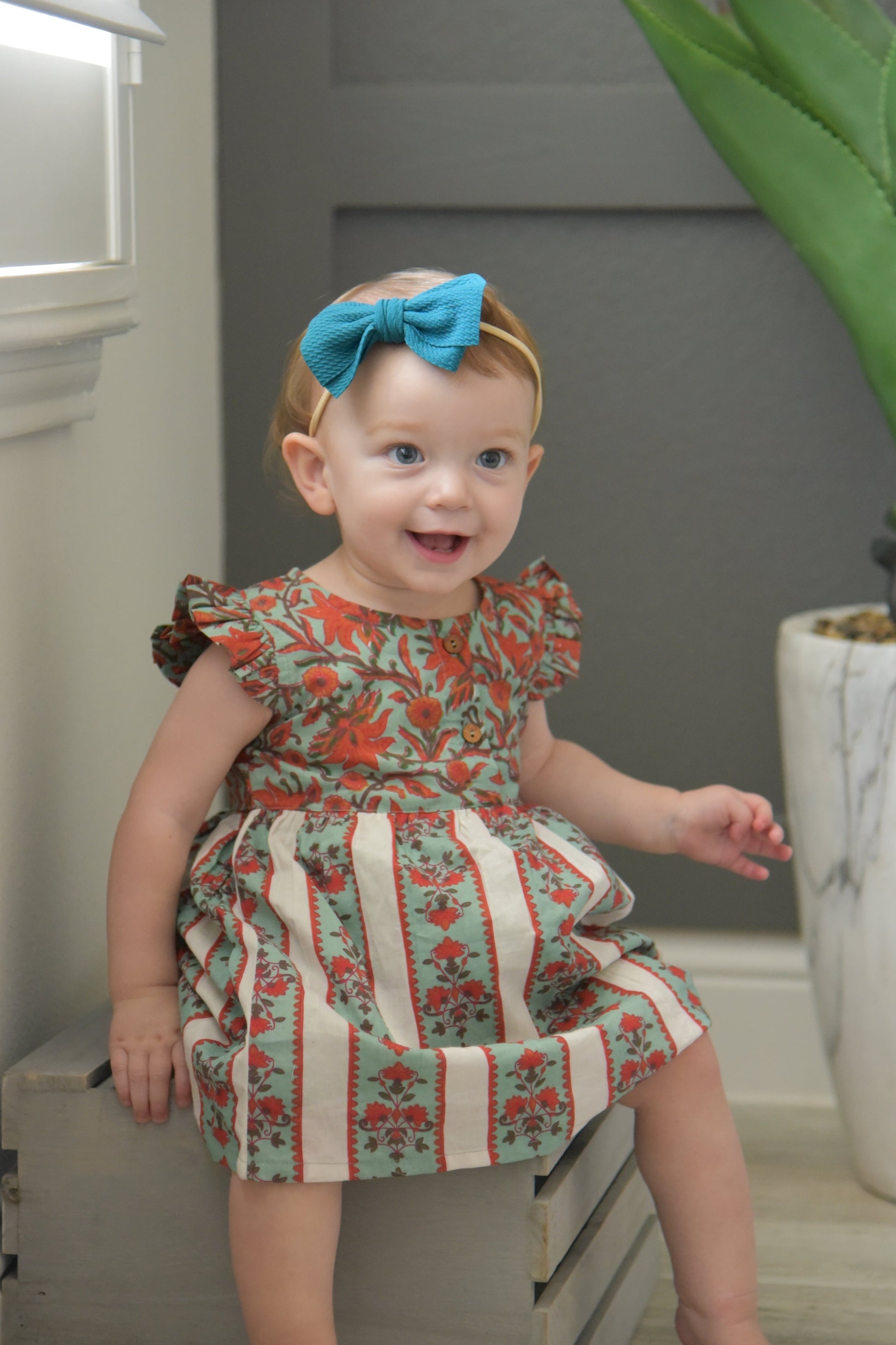 Printed Floral Dress With Rear Belt-Tie Dress Yo Baby Wholesale 