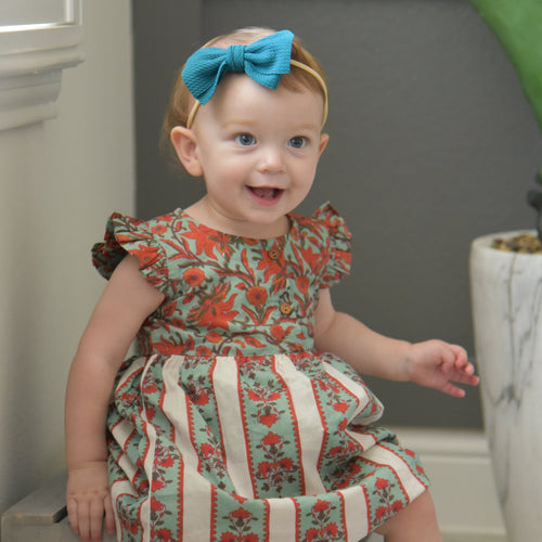 Printed Floral Dress with Rear Belt-Tie & Matching Diaper Cover – 100% Cotton Girls Dress for Infants