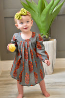 Printed Floral Full-SleevesPleated Shift Dress With Matching Diaper Cover Dress Yo Baby Wholesale 