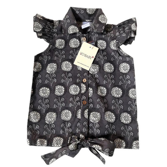 Printed Grey Flutter Sleeves Tie-Top Yo Baby India 