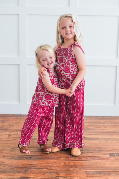 Printed Hot Pink Top with Striped Ruffle Pants 2 pc. Set TOP & PANTS SET Yo Baby India 