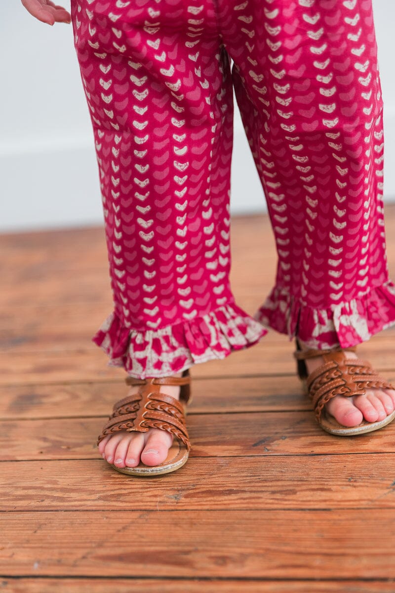 Printed Hot Pink Top with Striped Ruffle Pants 2 pc. Set TOP & PANTS SET Yo Baby India 