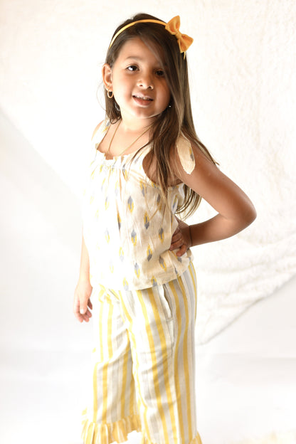 Printed Ivory Tie-Top with Striped Ruffle Pants 2 pc. Set Dress Yo Baby Wholesale 