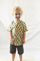 Printed Pale Yellow Shirt & Charcoal Shorts Two Piece Set boys Yo Baby Wholesale 