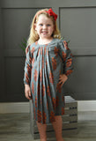 Printed Pleated Grey Full-Sleeves A-Line Dress Dress Yo Baby Wholesale 