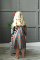 Printed Pleated Grey Full-Sleeves A-Line Dress Dress Yo Baby Wholesale 