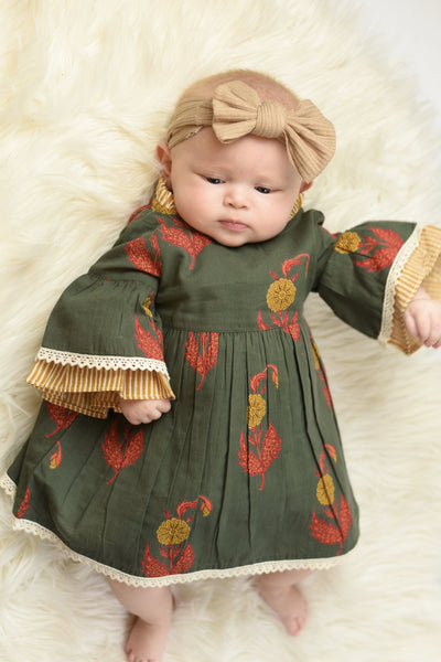 Printed & Stripe Lace Detail Infant Dress & Diaper Cover Dress Yo Baby Wholesale 