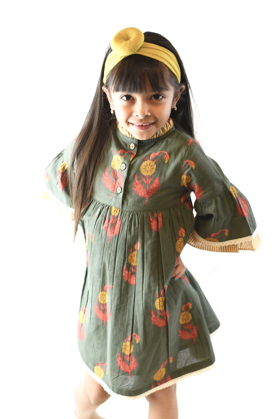 Printed & Striped Lace Detail Dress