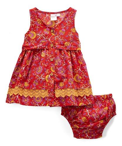 Red and Yellow Floral Print Infant Dress Dress Yo Baby Wholesale 