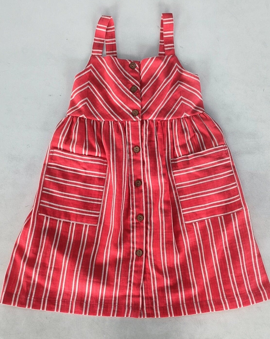 Red Striped Print Front Open Gathered Dress Dress Yo Baby India 