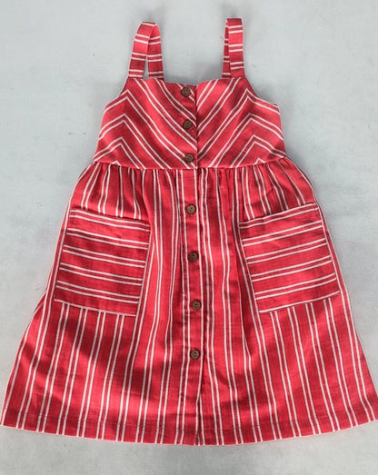 Red Striped Print Front Open Gathered Dress Dress Yo Baby India 