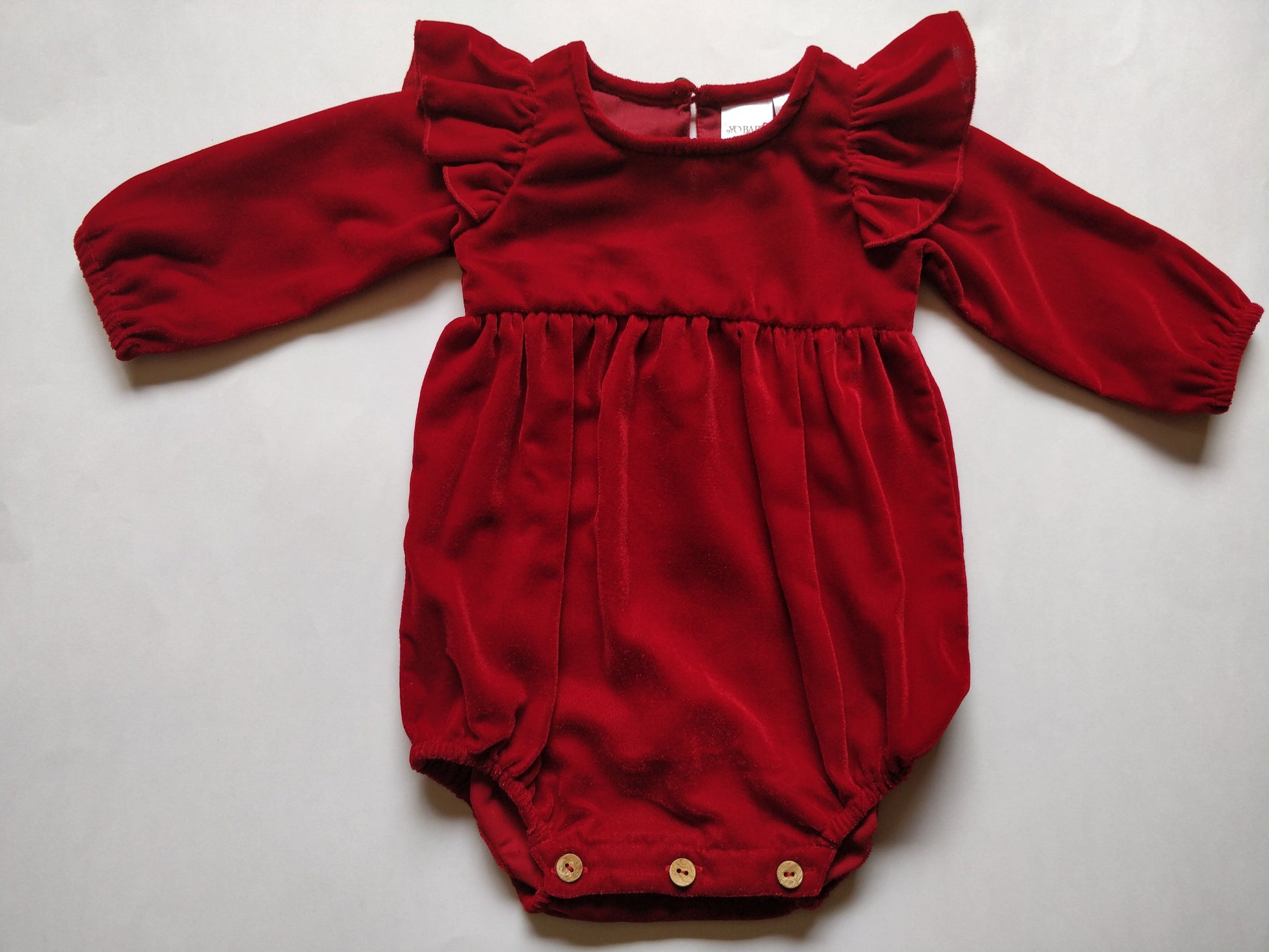 Red Velvet Full Sleeves Ruffle Dress & Diaper Cover Dress Yo Baby Wholesale 