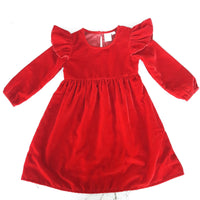 Red Velvet Full Sleeves Ruffle Dress Dress Yo Baby Wholesale 