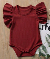 Ribbed Ruffle Stretch Romper romper Yo Baby India 3-6 Months Deep Red 