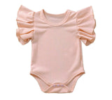 Ribbed Ruffle Stretch Romper romper Yo Baby India 3-6 Months Pink 