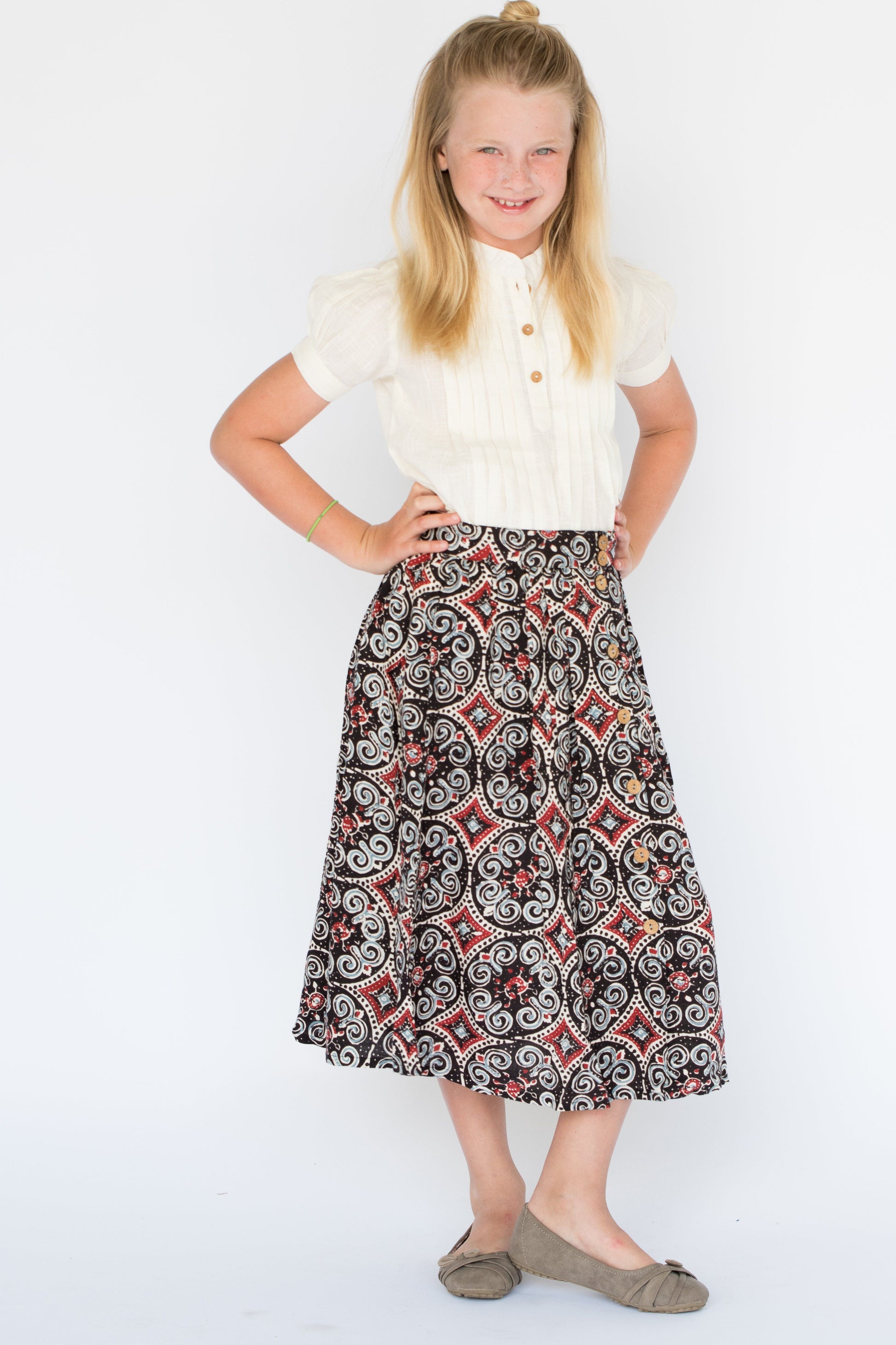 Roman Inspired Printed Skirt & Pleated Top Set Shirt-Dress Yo Baby Wholesale 