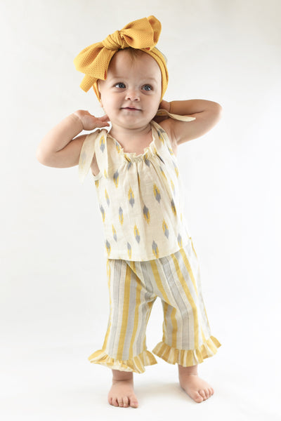 Ruffle Striped Pants & Tie-Top 2 Pc Set Sun Dress Yo Baby Wholesale 
