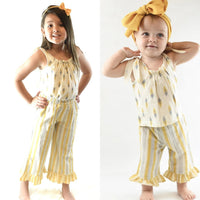 Ruffle Striped Pants & Tie-Top 2 Pc Set Sun Dress Yo Baby Wholesale 