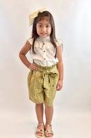 Ruffled Ivory Top With Checks Paper Bag Shorts 2 pc. Set Dress Yo Baby Wholesale 