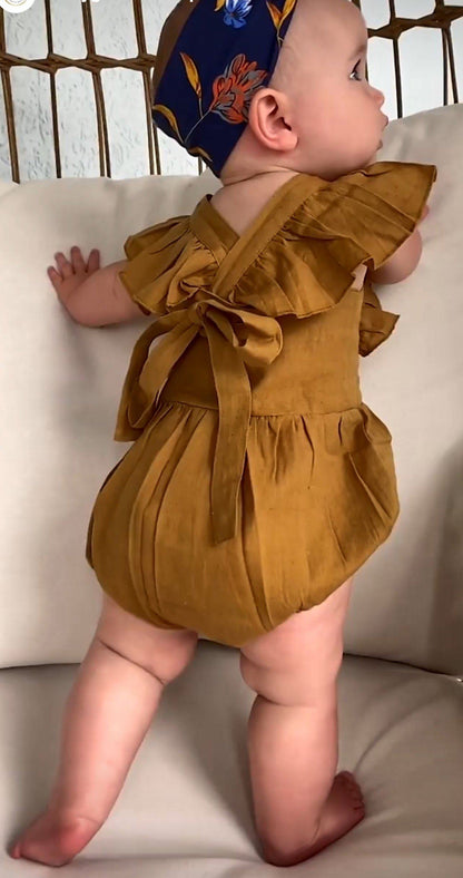 Ruffled Racer-Back Romper - Khaki Dress Yo Baby Wholesale 