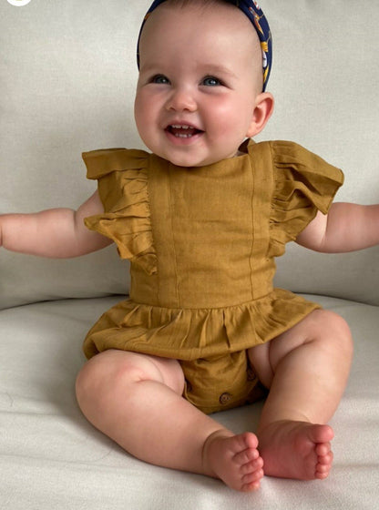 Ruffled Racer-Back Romper - Khaki Dress Yo Baby Wholesale 