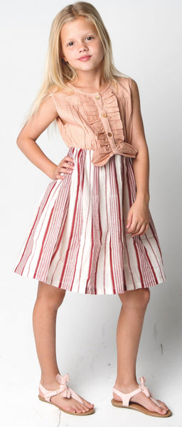 Ruffles and Bowtie Shirt and Striped Skirt One Piece Dress Dress Yo Baby Wholesale 