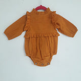 Rust Full-Sleeves Ruffles Infant Romper Dress Yo Baby Wholesale 