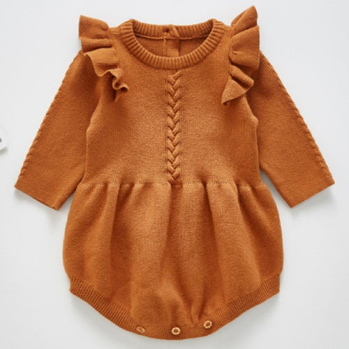 Rust Ruffle Sweater Romper Dress