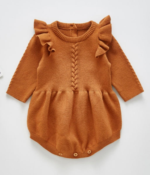 Rust Ruffle Sweater Romper Dress Dress Yo Baby Wholesale 