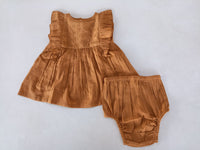 Rust Sleeveless Dress & Diaper Cover Set dress & diaper cover Yo Baby Wholesale 