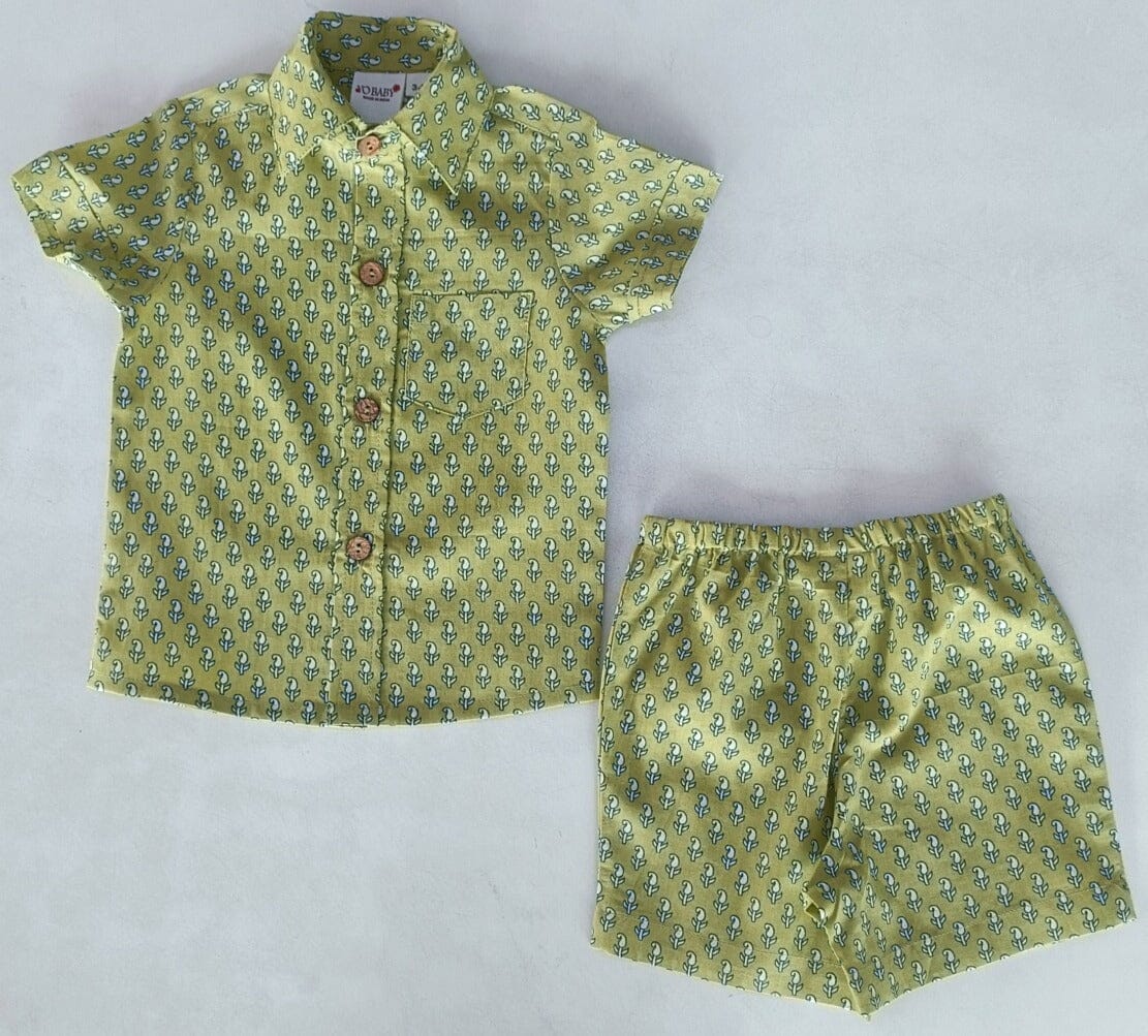 Sage-Green Printed Boys Shirt & Shorts set Dress Yo Baby India 