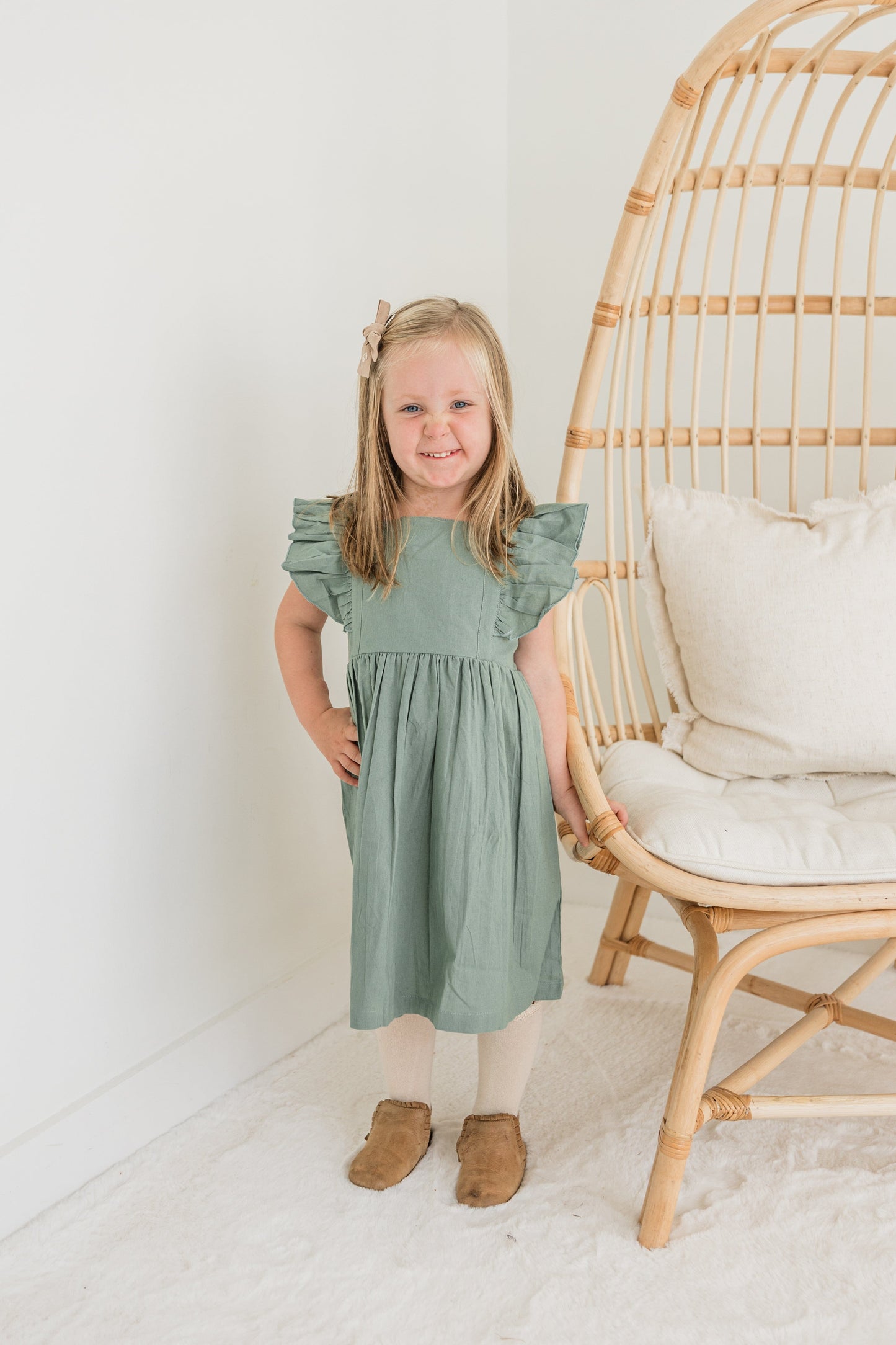 Sage Green Solid Color Ruffled Racer Back Gathered Dress Dress Yo Baby India 