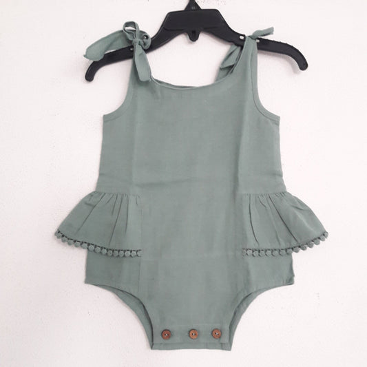 Sage Infant Cotton Romper with Shoulder Ties romper Yo Baby Wholesale 