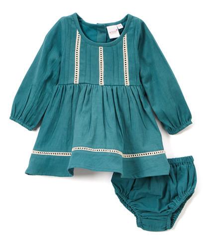 Sea Green Lace and Pin-Tuck Detail Infant Dress Dress Yo Baby Wholesale 