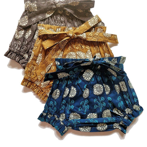 Set of 3 - Floral Print Diaper Cover / Bloomer with Belt Detail