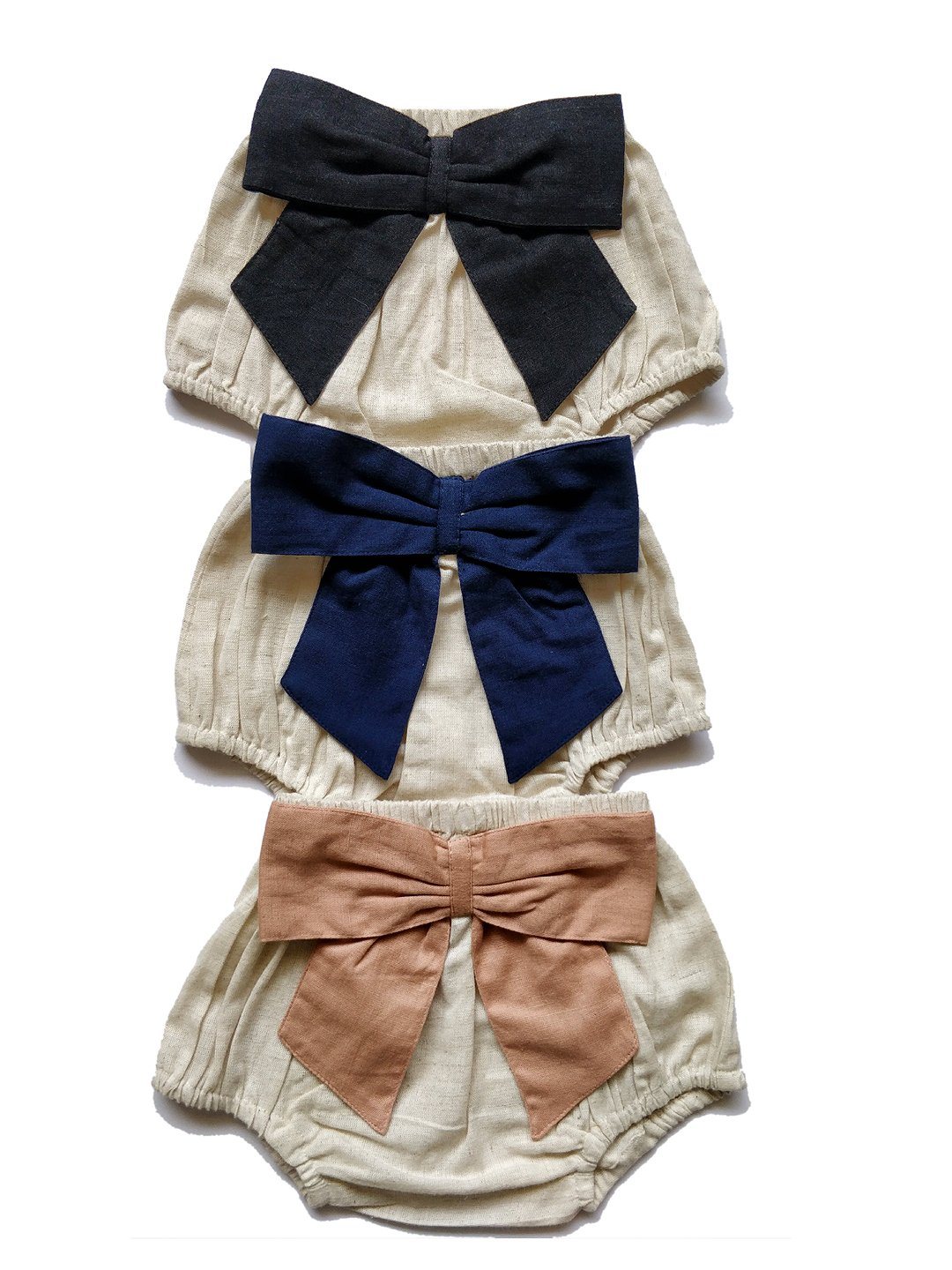 Set of 3 - Ivory Diaper Covers with Contrast Bows in Blush, Navy & Black. diaper covers Yo Baby Wholesale 