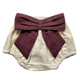 Set of 3 - Ivory Diaper Covers with Contrast Bows in Sage, Ochre & Burgundy. diaper covers Yo Baby Wholesale 