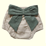 Set of 3 - Ivory Diaper Covers with Contrast Bows in Sage, Ochre & Burgundy. diaper covers Yo Baby Wholesale 