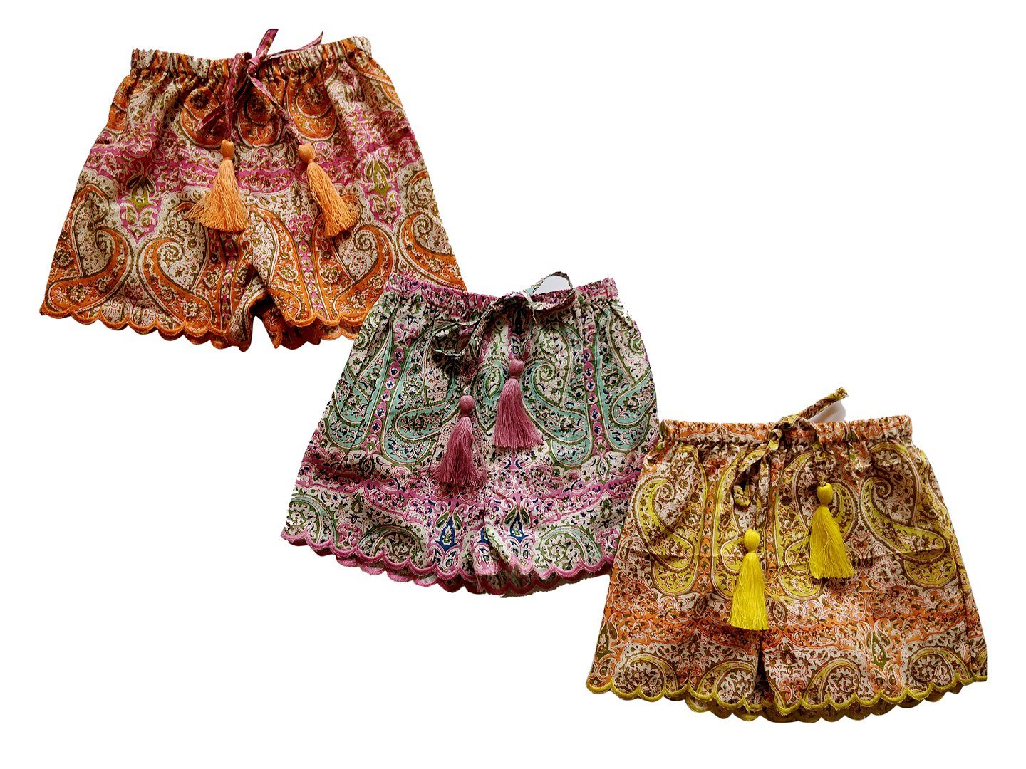 Set of 3 - Paisley Print Scalloped Tassel Detail Short Style Diaper Cover/Bloomers diaper covers Yo Baby Wholesale 