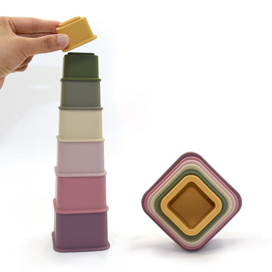 Silicone Square Stacking Cups - 7 Pcs Yo Baby India 