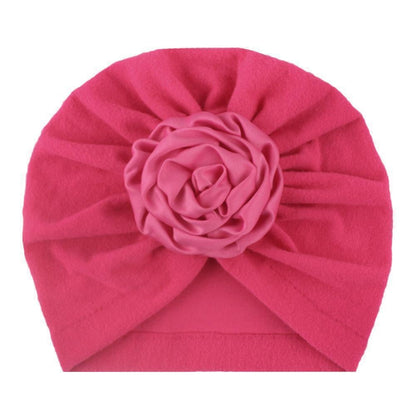 Soft Knit Flower-Turban Headband Yo Baby India Hot Pink With Pink Rose 