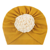 Soft Knit Flower-Turban Headband Yo Baby India Mustard With Ivory Rose 