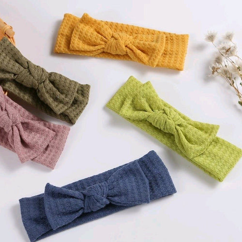 Soft Waffle-Mesh Knit Bow Headband