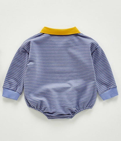 Striped & Contrast-Collar Full-Sleeves Infant Romper - Boys Dress Yo Baby Wholesale 