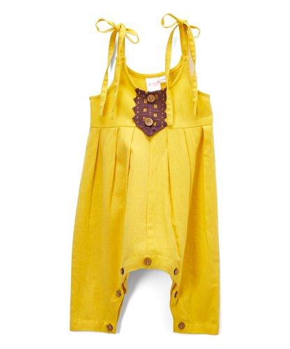 Sunshine Yellow Infant Jumpsuit with Burgandy Lace Detail Dress Yo Baby Wholesale 