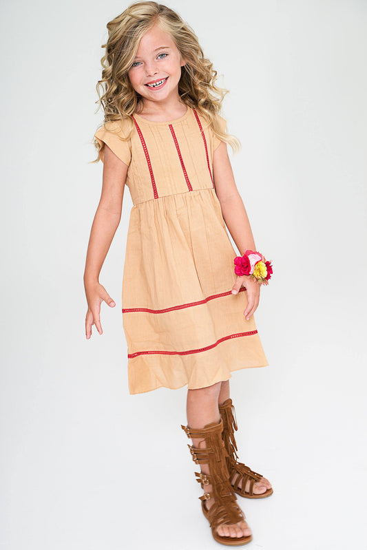 Tan Dress with Red Lace Detail Dress Yo Baby Wholesale 