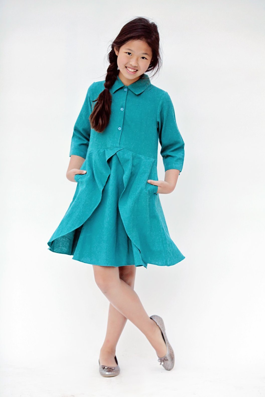 Teal Flounce Dress with Pockets Dress Yo Baby Wholesale 