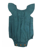 Teal Flutter Sleeves Infant Romper Dress Yo Baby Wholesale 